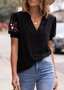Embroidered Sleeve Notch top Sale!