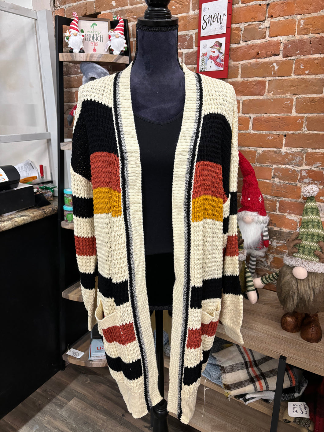 Knit Stripe Long Cardigan