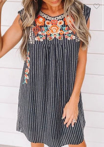 Striped Embroidered Dress